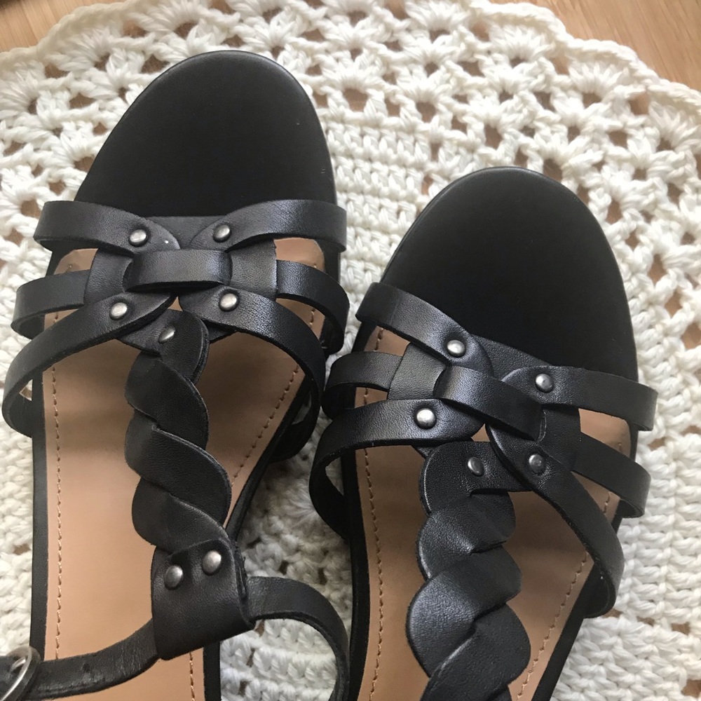 Franco Sarto Black Leather Summer Sandals size 8